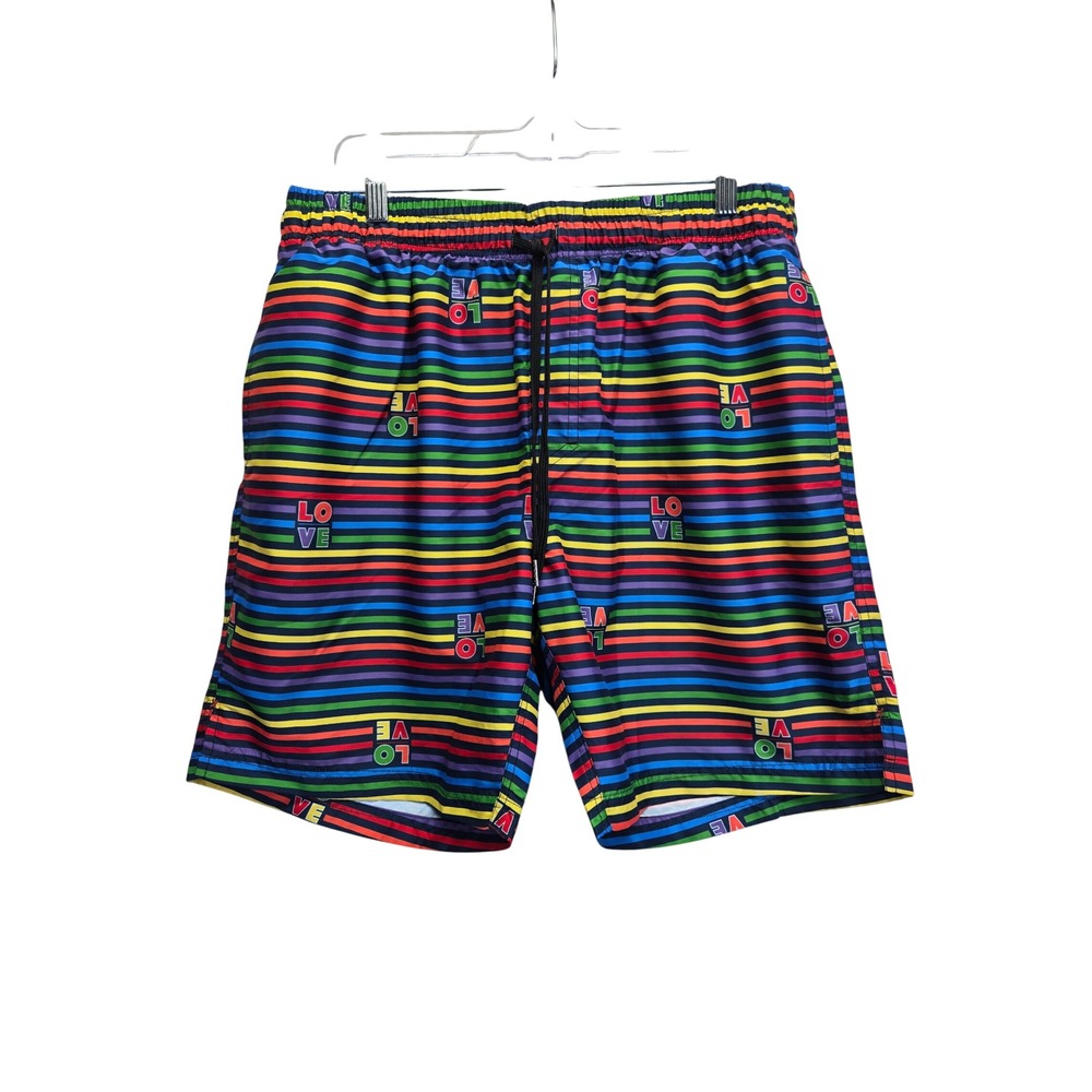 2(X)IST Mens Rainbow Stripe LOVE Swim Trunks Pride Board Shorts XL Beach Pool